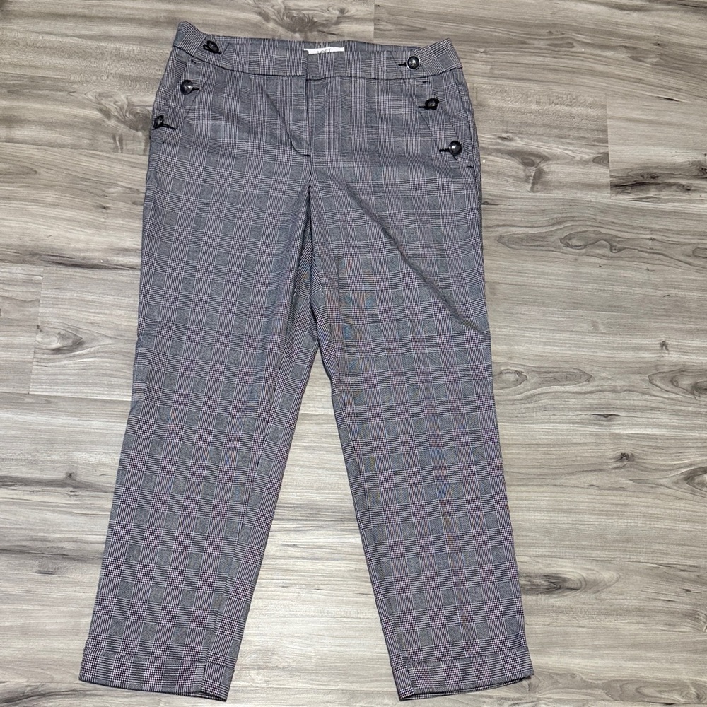 LOFT Women's Black, maroon and Gray plaid Straight Leg Pants
